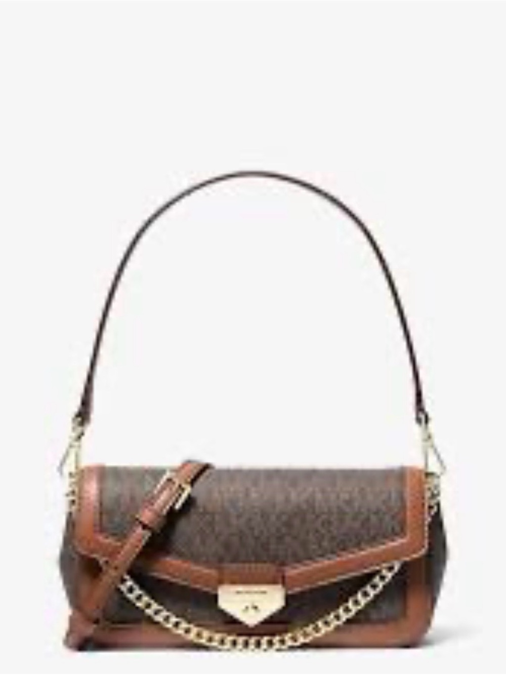 NWT Michael Kors Soho Fruit Printed Signature Logo Convertible Crossbody Brown